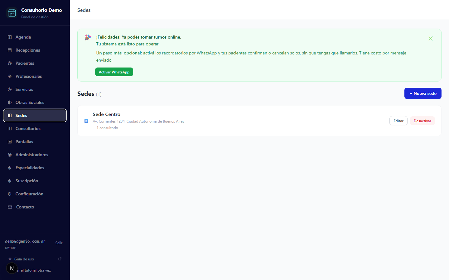 Cargá tu sede — vista de computadora
